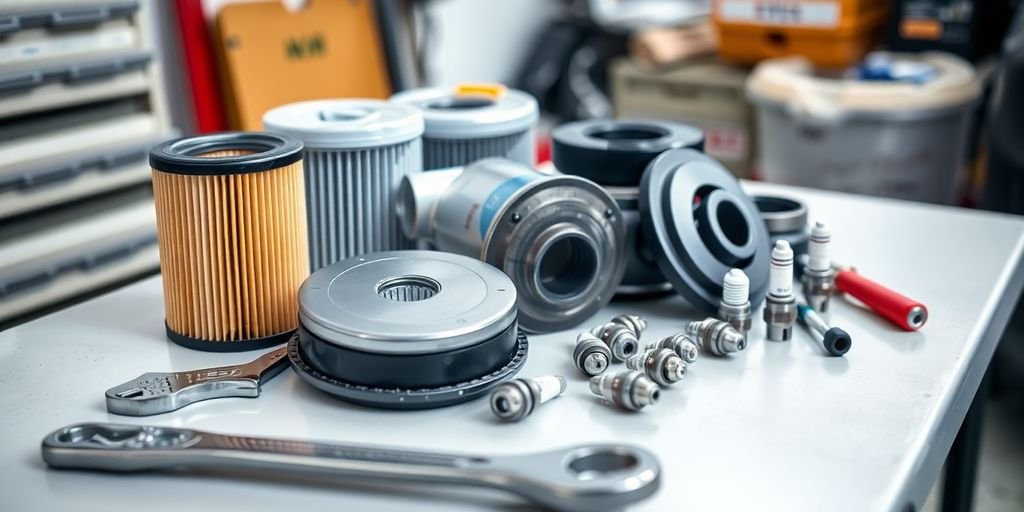 Fiat 500 car parts on a garage workbench
