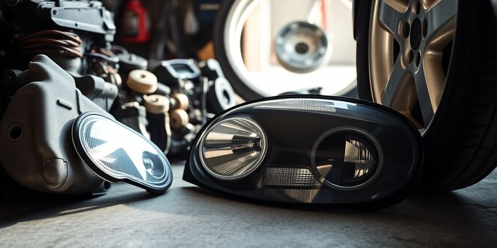 Fiat car parts on a garage floor.