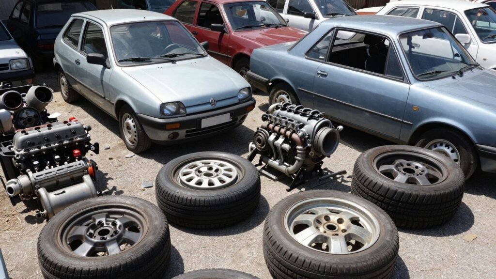 Fiat car parts in a Hobart wrecking yard.